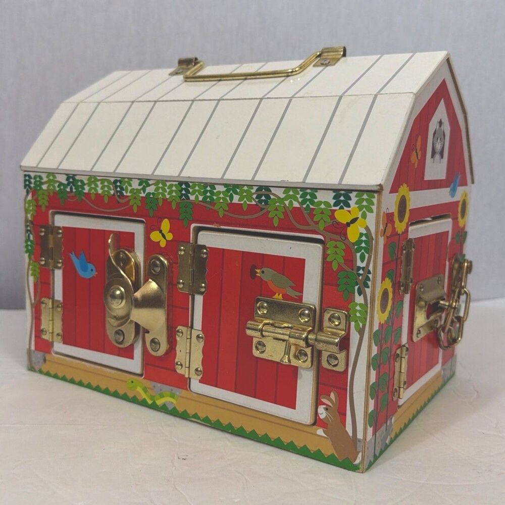 Melissa & Doug Wooden Latches Barn Only!!Farm Animal Figures Painted On-EUC